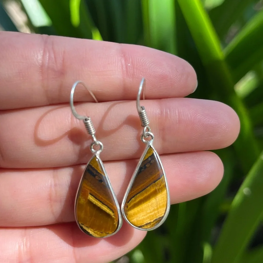 Silver plated dainty‎ tiger eye earrings